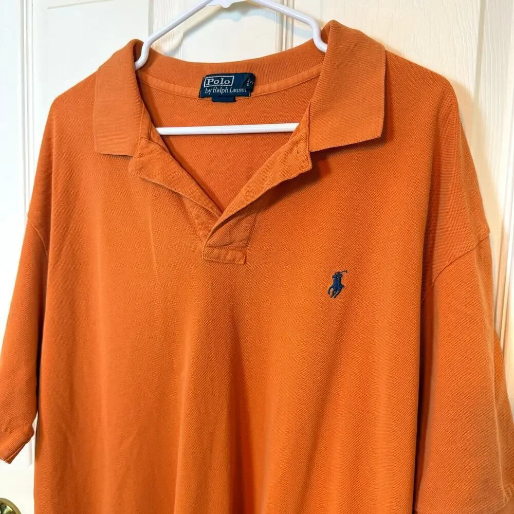 Polo Ralph Lauren Men’s Orange Polo Shirt Short Sleeve Cotton XXL Pony EUC